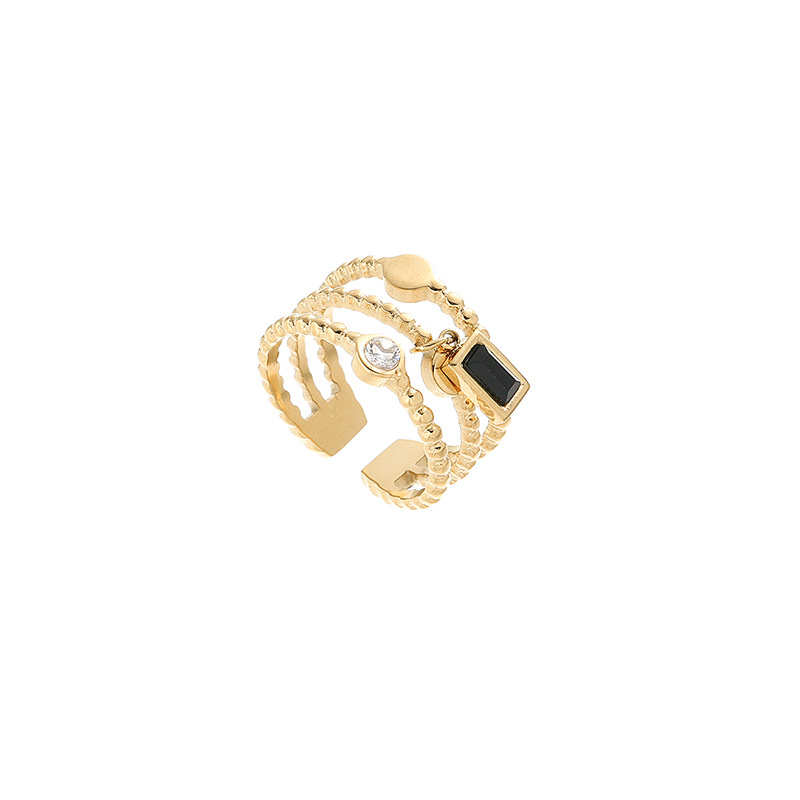 French-style stacked ring, green zircon stainless steel multi-ring combination one-piece ring, fashionable and romantic, foreign trade titanium steel jewelry Specification image
