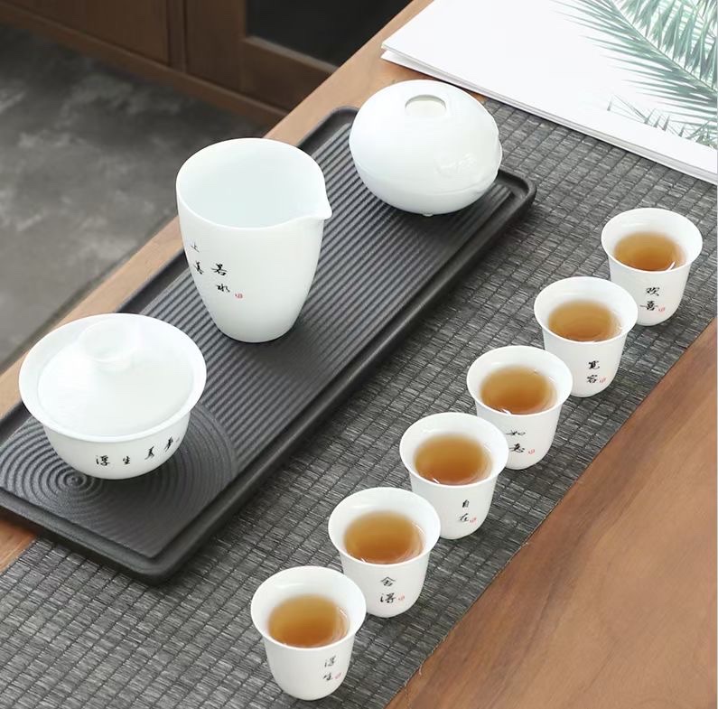 "Shangshan Ruoshui White Porcelain Tea set, Sheep Fat Jade Ceramic, Red Pine Craft Pottery, Li Family 054.