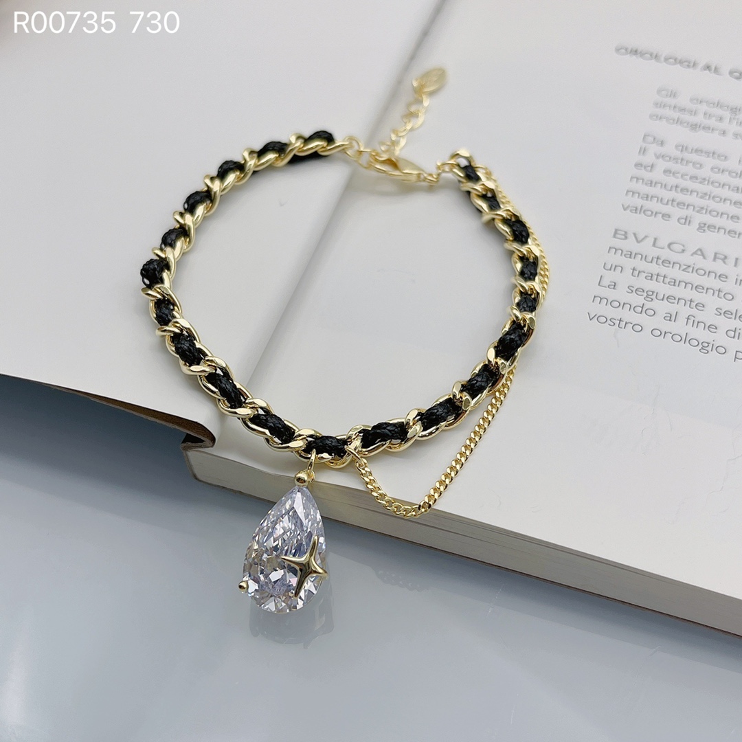欧比雅比黑绳锆石金色手链