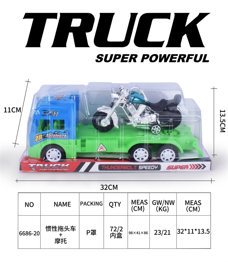Inertial tractor truck + motorcycle