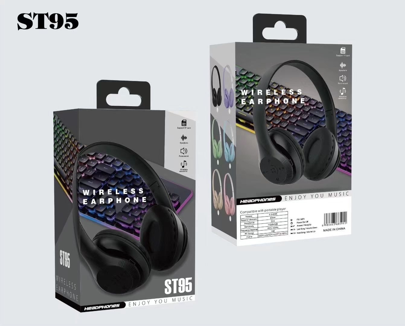 Sogo brand headphones, wireless Bluetooth headphones, over-ear Bluetooth headphones, ST-95 branded headphones detail image 8