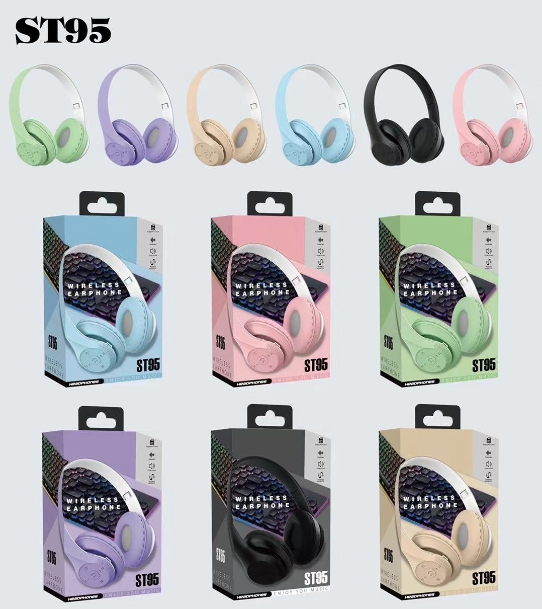 Sogo brand headphones, wireless Bluetooth headphones, over-ear Bluetooth headphones, ST-95 branded headphones detail image 6
