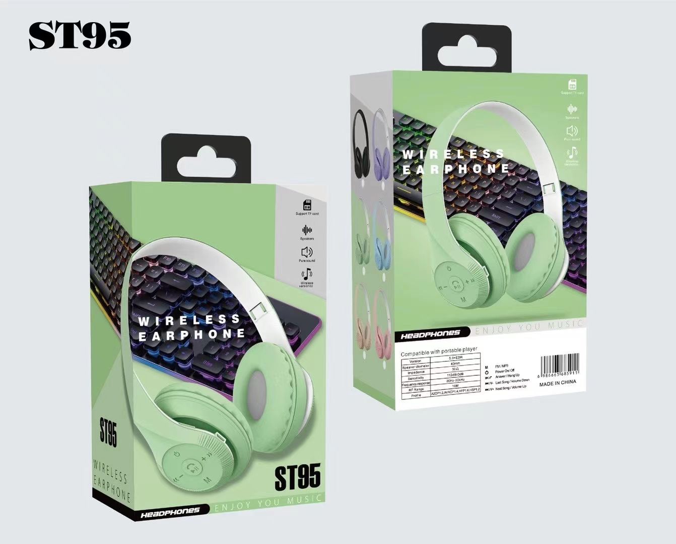 Sogo brand headphones, wireless Bluetooth headphones, over-ear Bluetooth headphones, ST-95 branded headphones detail image 2