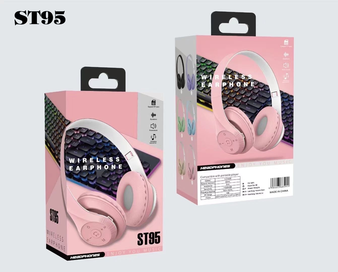 Sogo brand headphones, wireless Bluetooth headphones, over-ear Bluetooth headphones, ST-95 branded headphones detail image 4