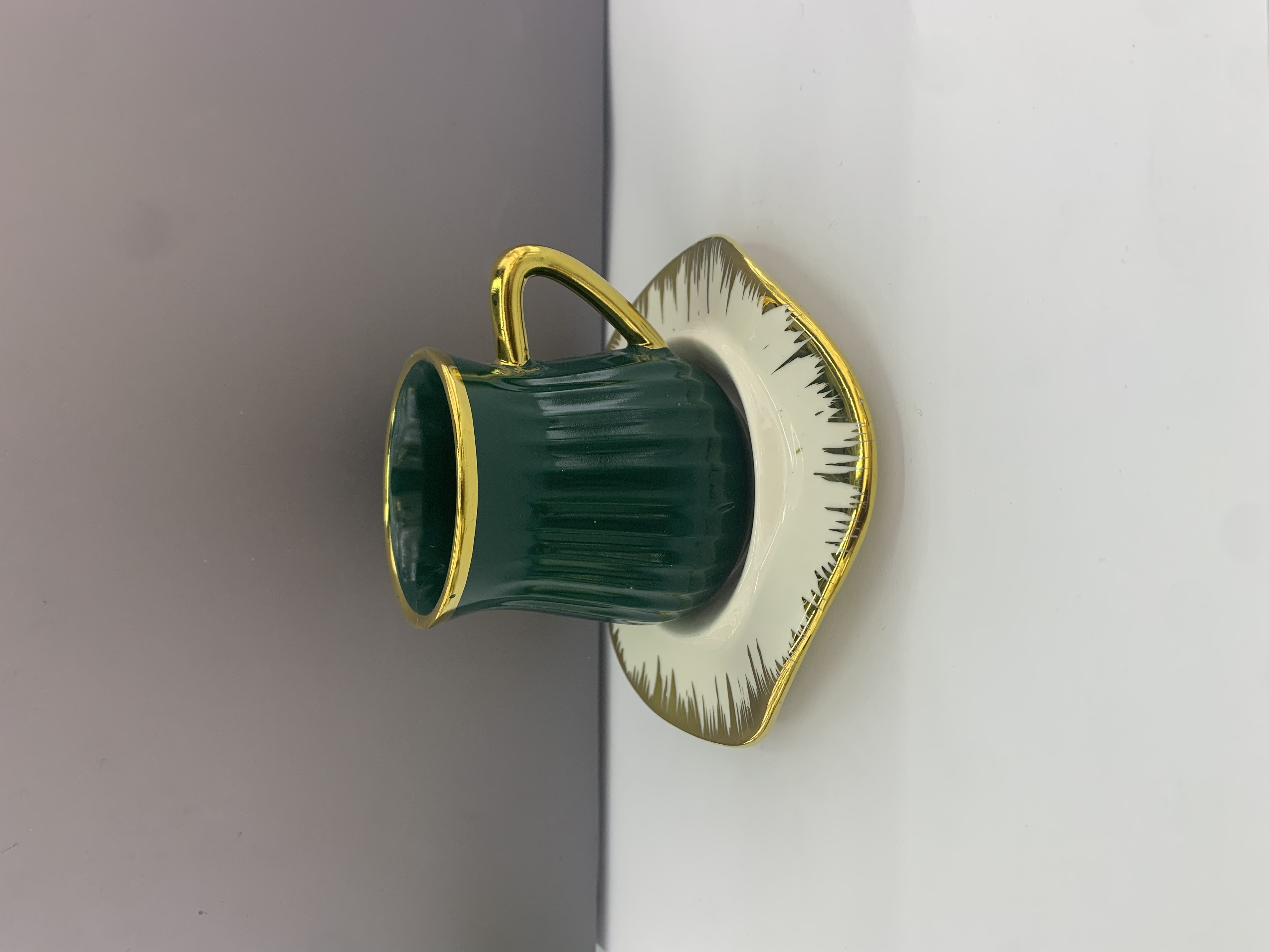 陶瓷杯碟新款杯碟高端骨质瓷金手柄下午茶杯碟墨绿色德伟133