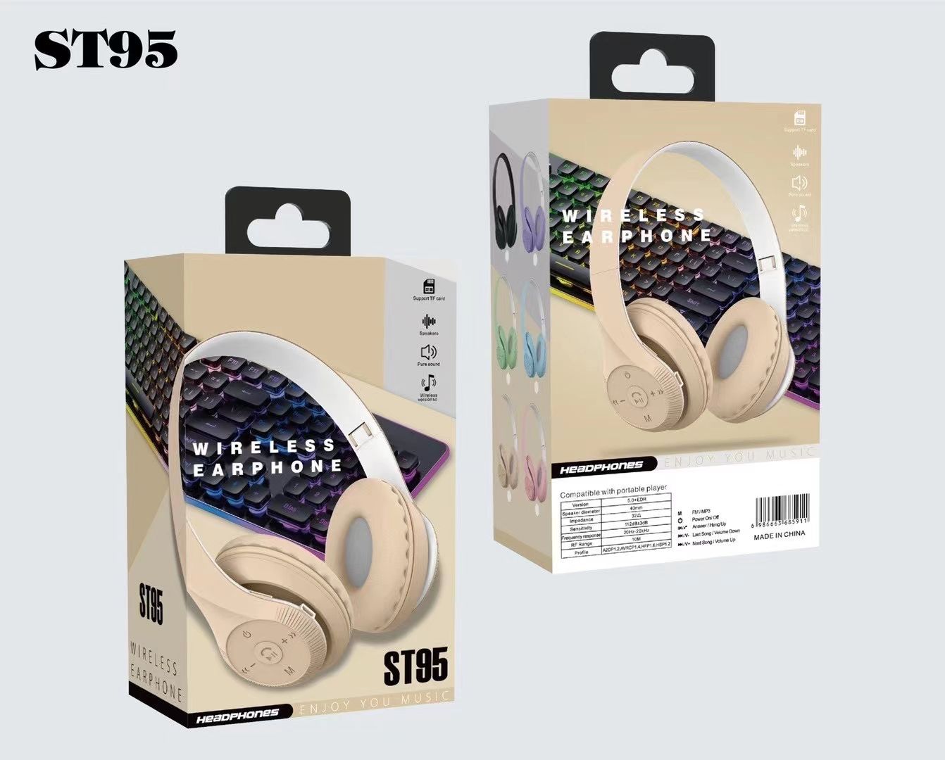 Sogo brand headphones, wireless Bluetooth headphones, over-ear Bluetooth headphones, ST-95 branded headphones detail image 5