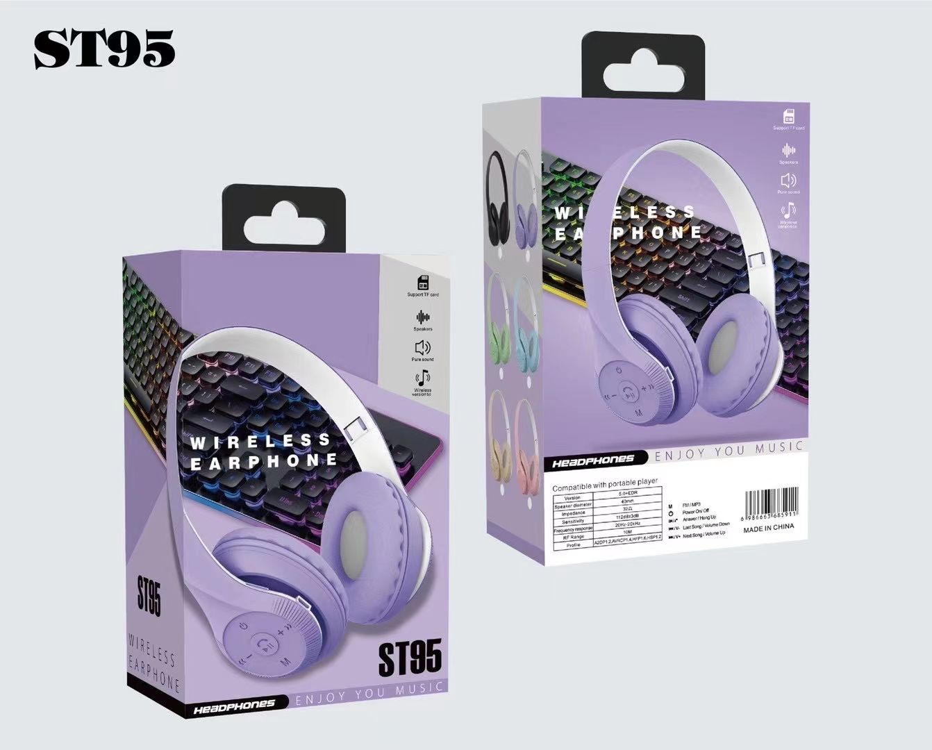 Sogo brand headphones, wireless Bluetooth headphones, over-ear Bluetooth headphones, ST-95 branded headphones detail image 3