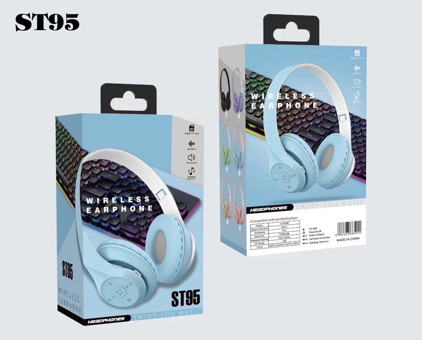 Sogo brand headphones, wireless Bluetooth headphones, over-ear Bluetooth headphones, ST-95 branded headphones detail image 7