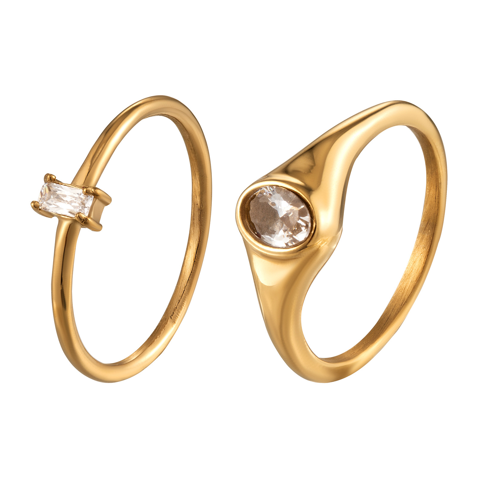 Factory direct supply of titanium steel rings, diamond-encrusted white stone rectangular rings for women, 14k rings for women, cross-border wholesale