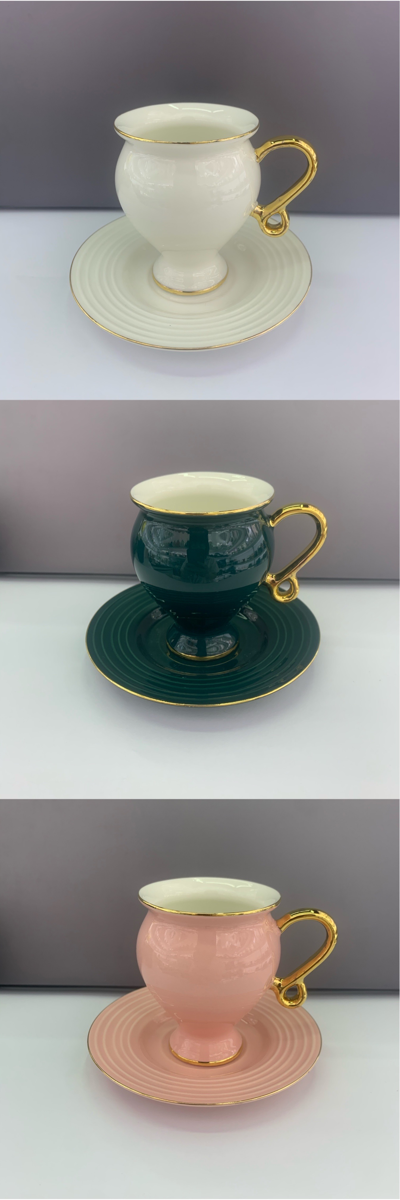 陶瓷杯碟新款杯碟高端骨质瓷金手柄下午茶杯碟墨绿色花瓶杯碟德伟210