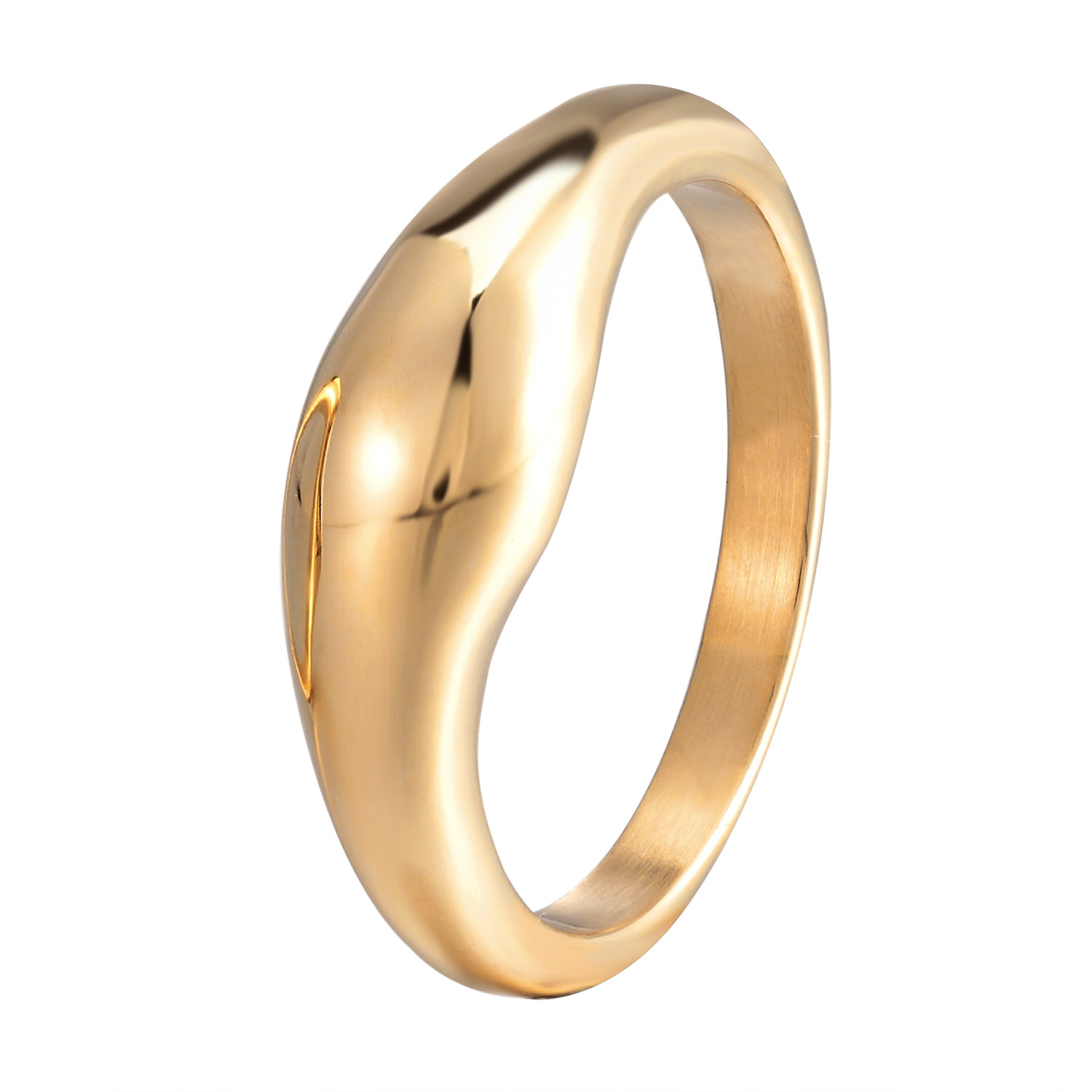 Titanium steel electroplated 14K gold ring, Japanese and Korean style, wavy twisted index finger plain ring, simple, elegant and fashionable accessory, ladies' fashion ring Specification image