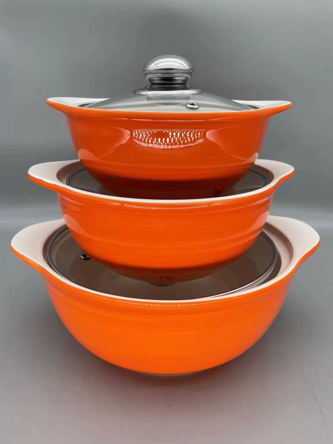 韩式色釉陶瓷耐高温大容量套三汤锅永盛陶瓷YS