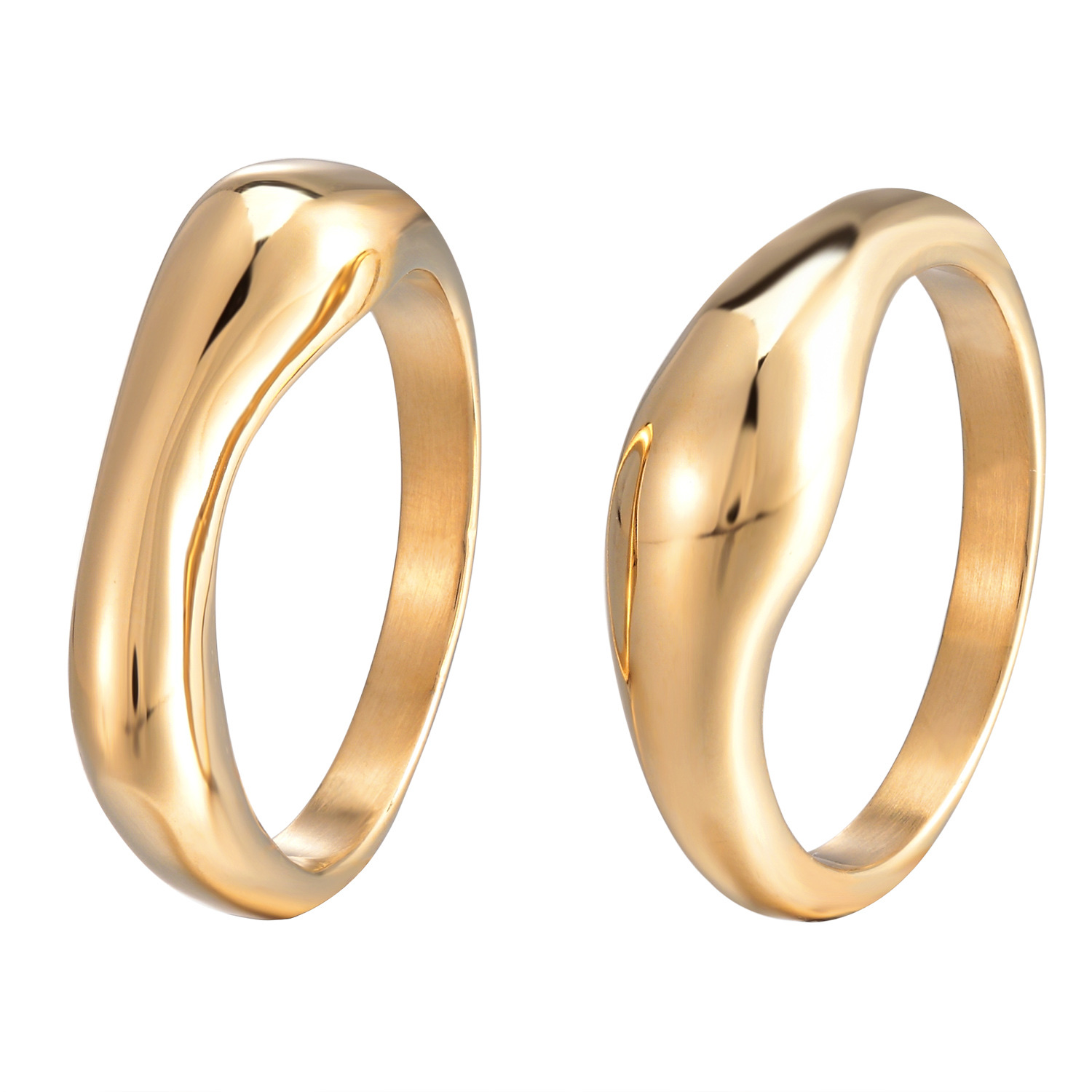 Titanium steel electroplated 14K gold ring, Japanese and Korean style, wavy twisted index finger plain ring, simple, elegant and fashionable accessory, ladies' fashion ring