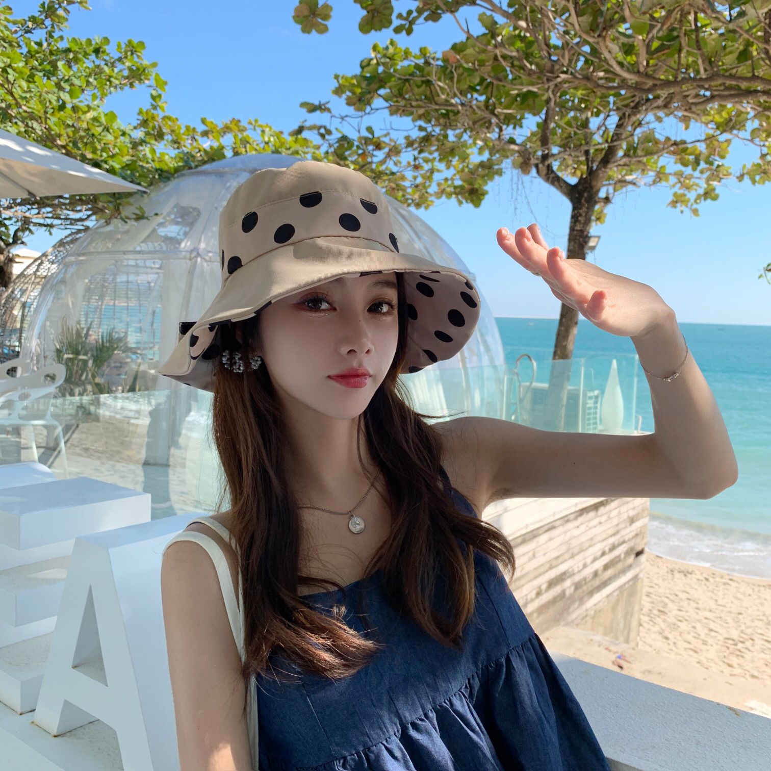 渔夫帽女夏季韩版潮户外圆点遮阳帽日系波点盆帽可折叠度假太阳帽详情12
