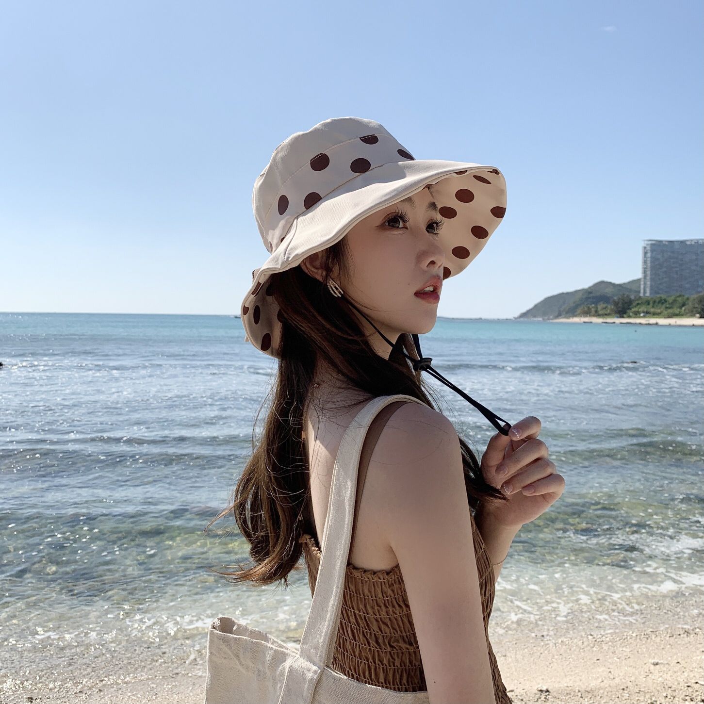 渔夫帽女夏季韩版潮户外圆点遮阳帽日系波点盆帽可折叠度假太阳帽详情8