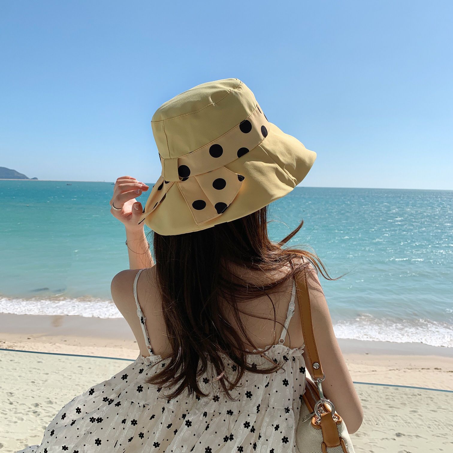 渔夫帽女夏季韩版潮户外圆点遮阳帽日系波点盆帽可折叠度假太阳帽详情2