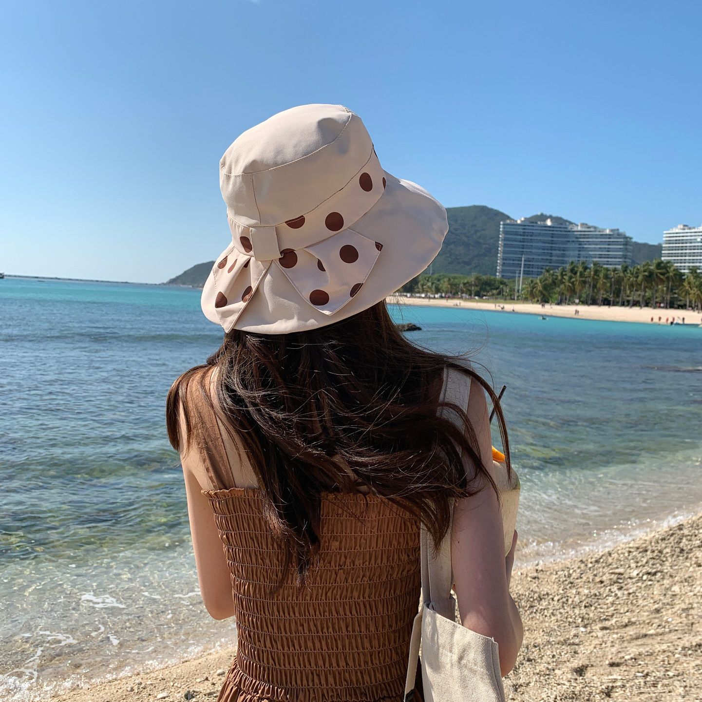 渔夫帽女夏季韩版潮户外圆点遮阳帽日系波点盆帽可折叠度假太阳帽详情4