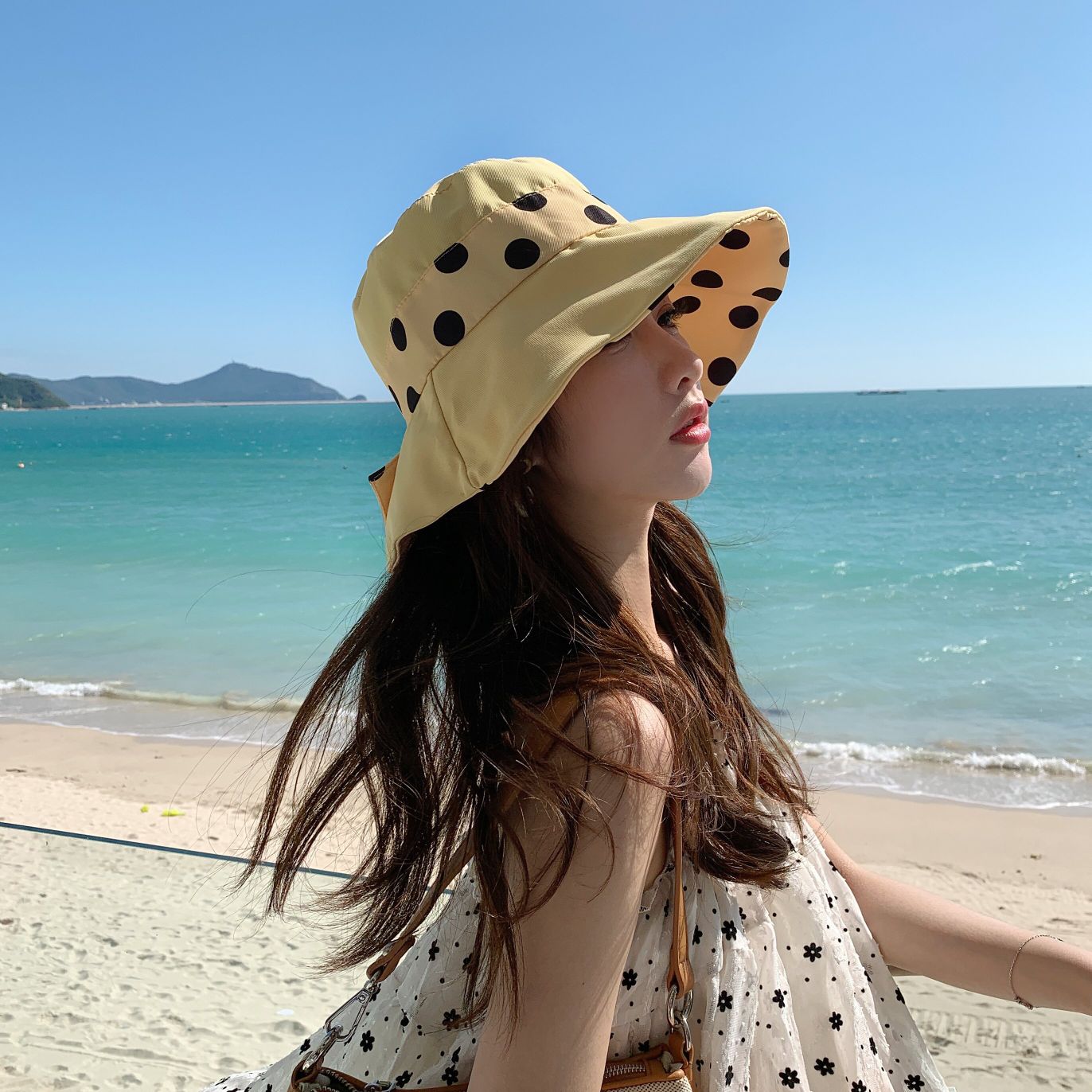 渔夫帽女夏季韩版潮户外圆点遮阳帽日系波点盆帽可折叠度假太阳帽详情3