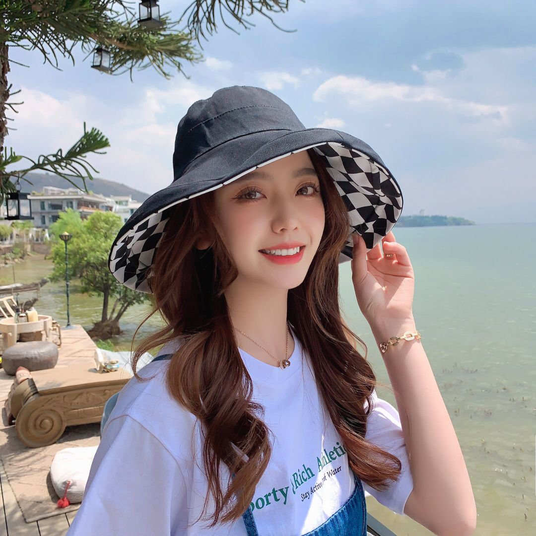 网红双面渔夫帽女士遮脸夏季防晒大沿檐遮阳帽春秋百搭太阳帽子棉
