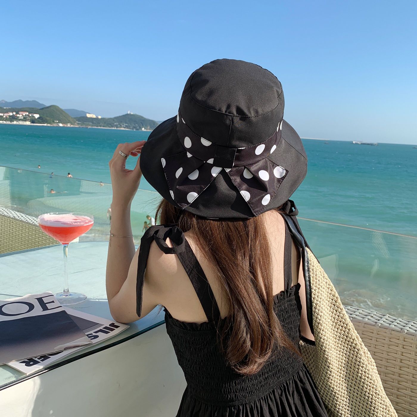 渔夫帽女夏季韩版潮户外圆点遮阳帽日系波点盆帽可折叠度假太阳帽详情6