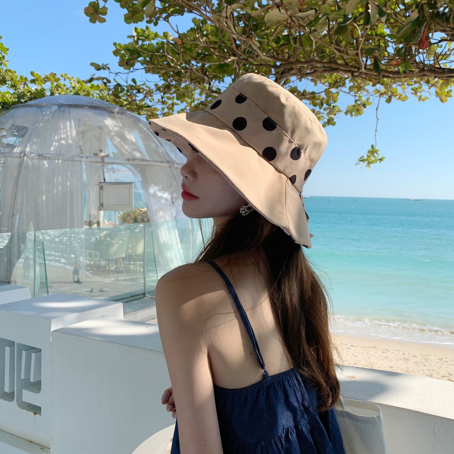 渔夫帽女夏季韩版潮户外圆点遮阳帽日系波点盆帽可折叠度假太阳帽详情1