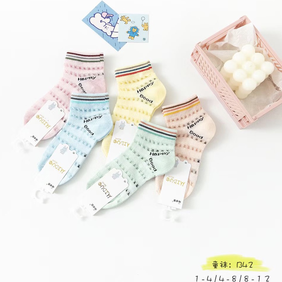 2022夏季薄款网眼镂空透气松口棉袜子卡通男女童宝宝糖果童祙