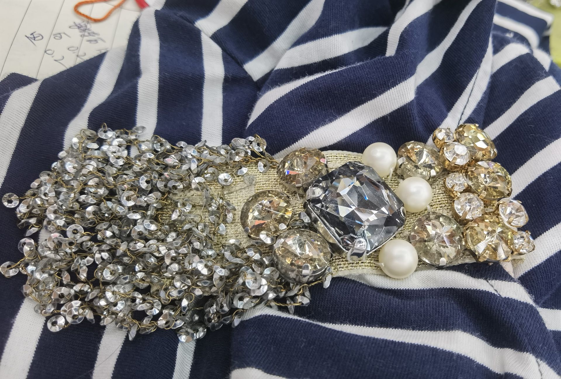Retro European and American style glass claw diamond hand-sewn pearl big brand style sequins Chao Xia 18 Application Scenario