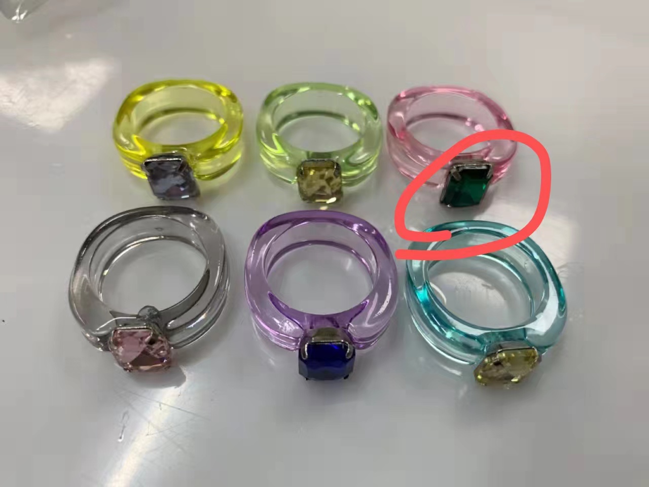 Colorful ring bestseller Rectangular claw diamond fashionable glass multi-color Chao Xia 18 Specification image