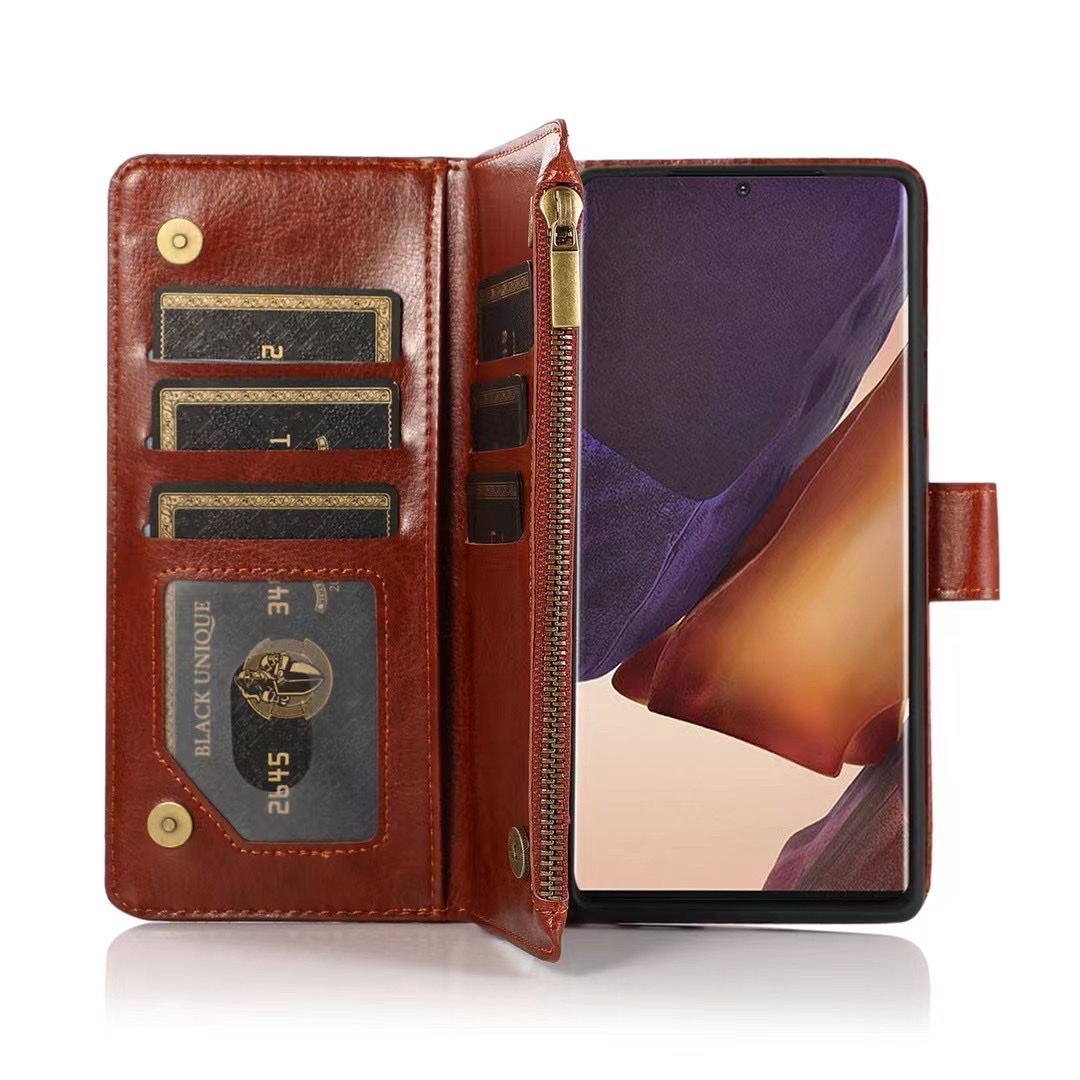 苹果三星华为手机壳九卡拉链款PU皮套手机壳斜挎挂绳手机套