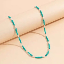 人造珍珠米珠竹节式项链女 欧美时尚个性手工串珠小众锁骨链颈饰