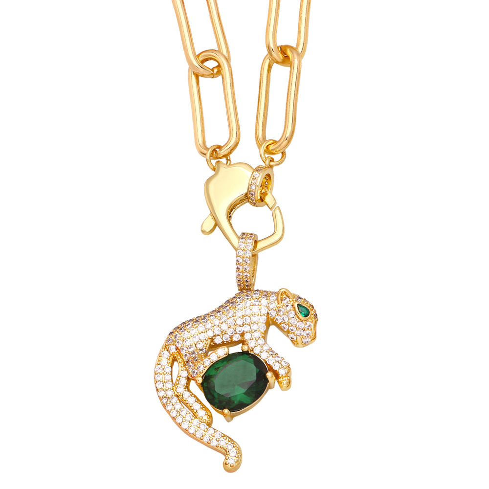 European and American hip-hop necklace, exaggerated and distinctive, colorful zircon leopard owl life tree pendant collarbone chain detail image 2