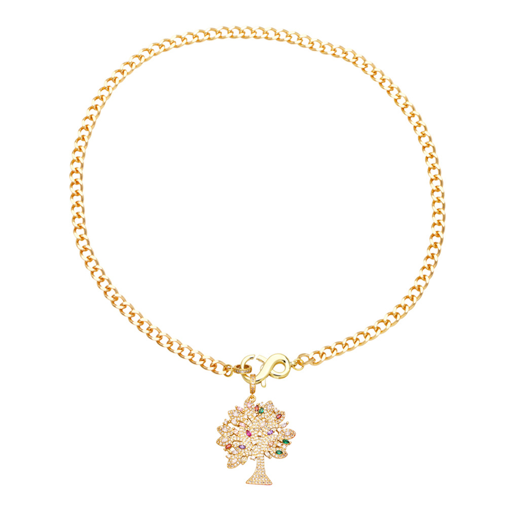 European and American hip-hop necklace, exaggerated and distinctive, colorful zircon leopard owl life tree pendant collarbone chain Item Picture