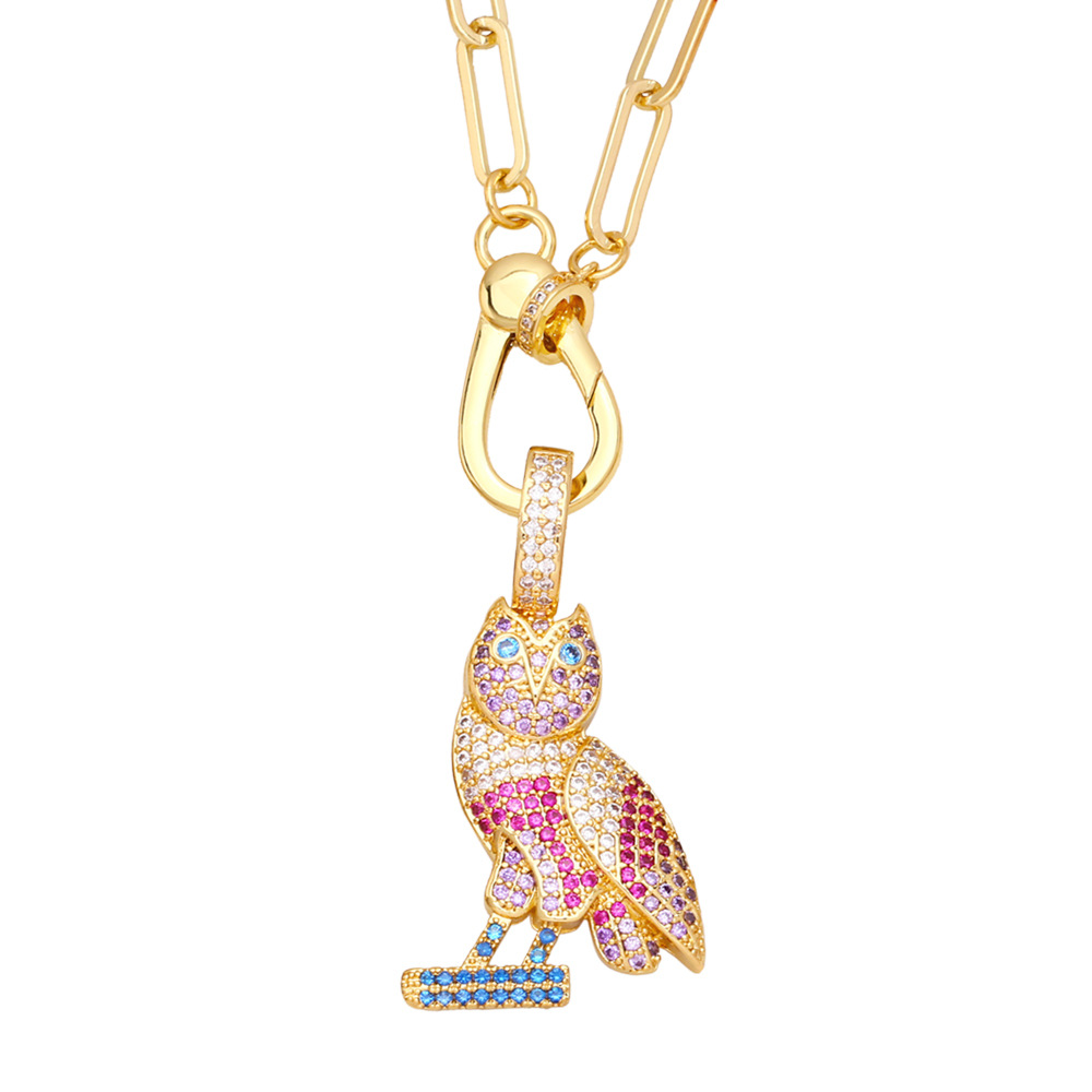 European and American hip-hop necklace, exaggerated and distinctive, colorful zircon leopard owl life tree pendant collarbone chain Specification image