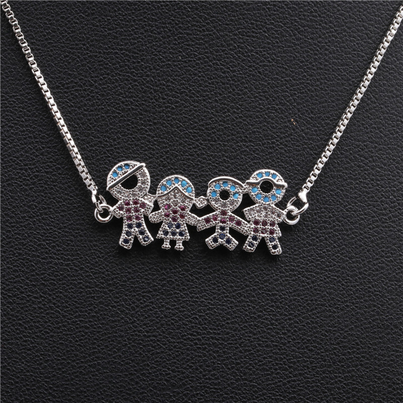 European and American jewelry, slightly inlaid zircon family pendant necklace for boys and girls details Picture