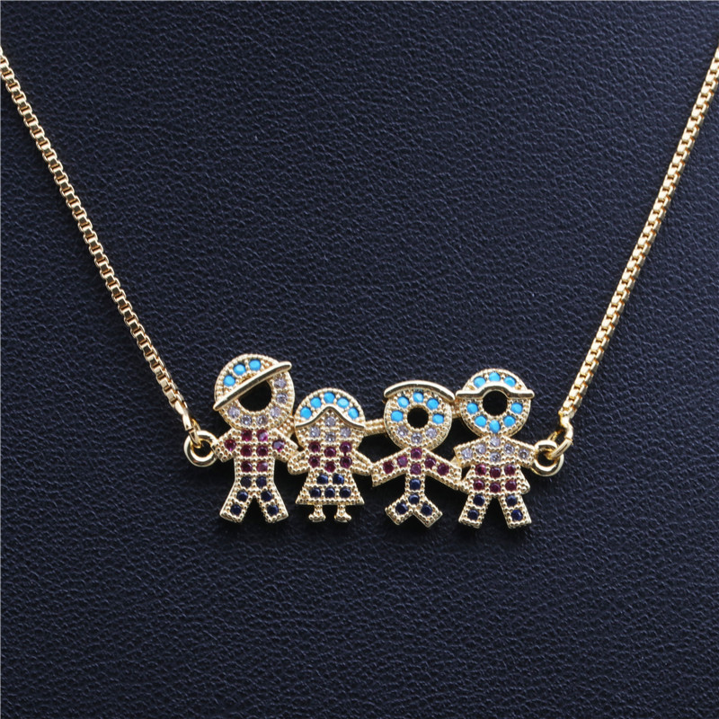 European and American jewelry, slightly inlaid zircon family pendant necklace for boys and girls