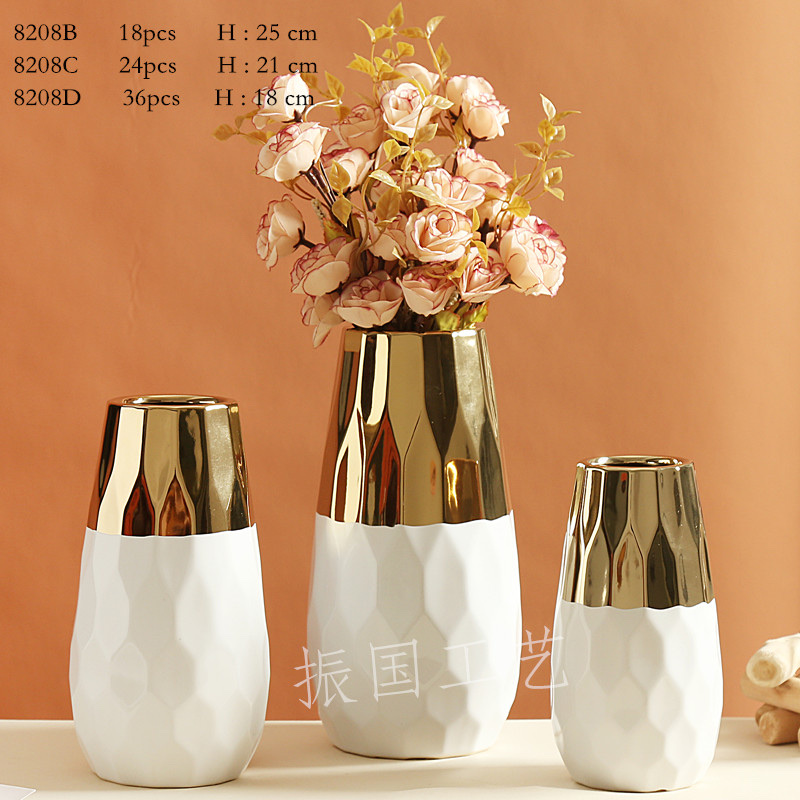 家居摆件花瓶/欧式插花瓶/电镀陶瓷花瓶细节图