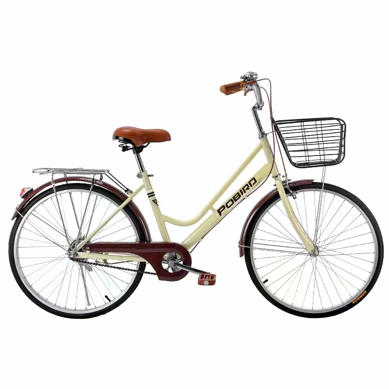 Bicicleta de una velocidad 24/26 "alto acero al carbono y marco de bajo alcance, anillo de aleación de aluminio de 183 espina, freno de abrazo de sol rojo, neumático exterior jirure, sellado de eje central integrado, freno de abrazo delantero y trasero, cómodo y suave.