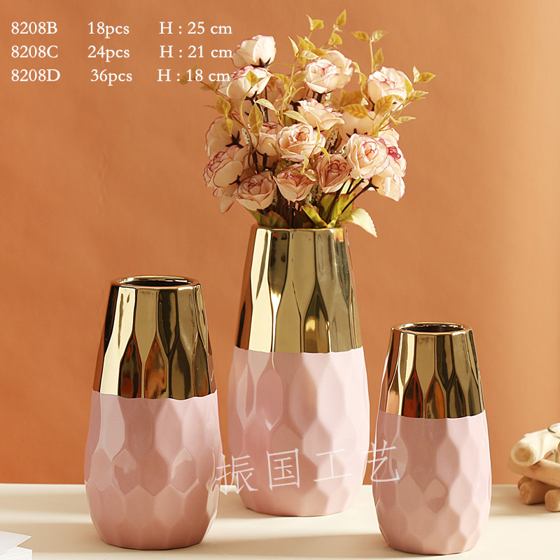 家居摆件花瓶/欧式插花瓶/电镀陶瓷花瓶产品图