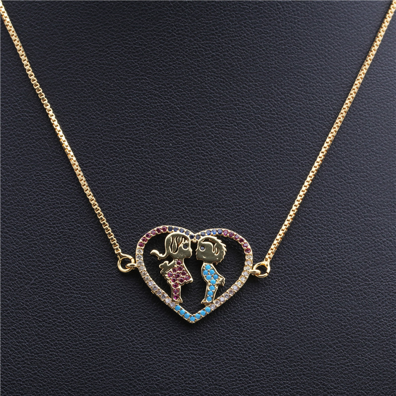 European and American jewelry, slightly inlaid zircon family pendant necklace for boys and girls detail image 4