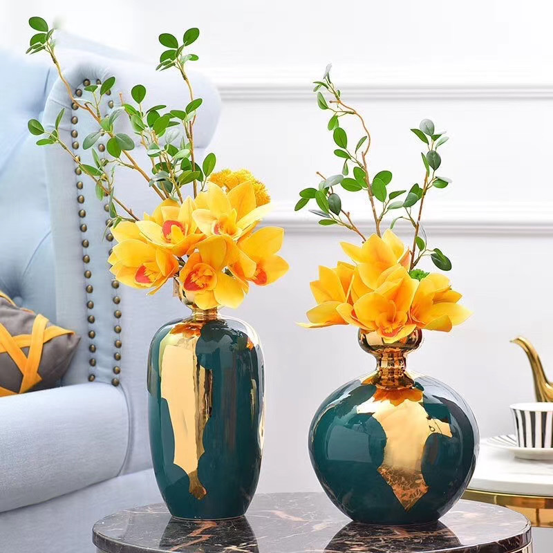 Nordic style light luxury gilded ceramic vase, modern and simple table decoration, TV cabinet, flower arrangement and vases