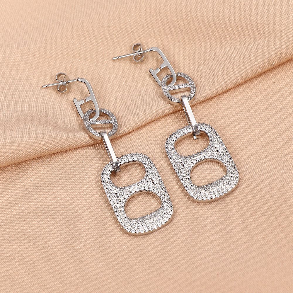 European and American cross-border style pig nose earrings, oval geometric micro-inlaid zircon exaggerated earrings, ring earrings, women's style Application Scenario