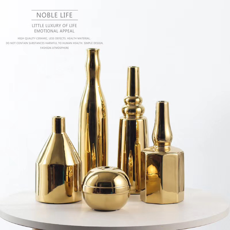 Nordic gold electroplated craft ceramic vase Home decoration Wanzi 52
