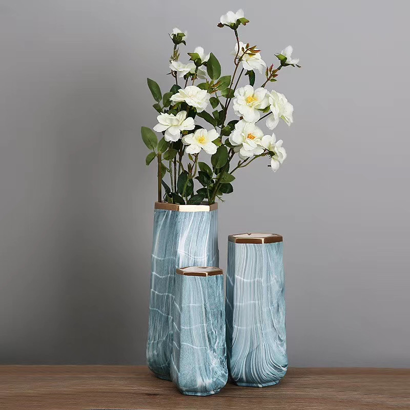 Golden electroplated ceramic vase, living room decoration, hotel soft decoration item, handicraft, Wanzi 55
