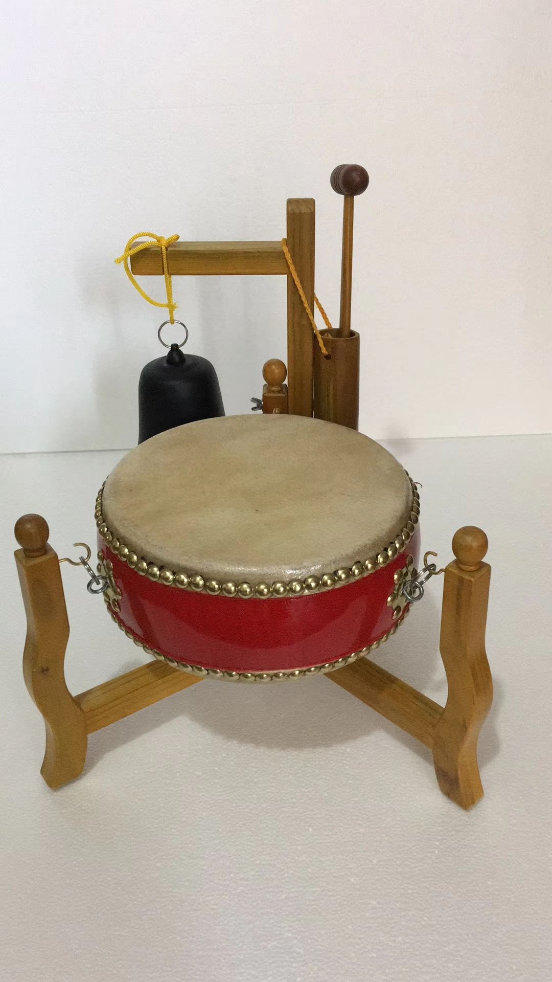 祥晟堂佛具：家用实木小三角架，高档扁鼓，7寸 8寸  10寸