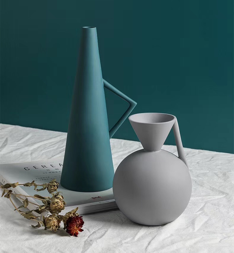 High-end design with handle, black, white and grey, cement collision, ceramic vase, Wanzi 94 detail image 1