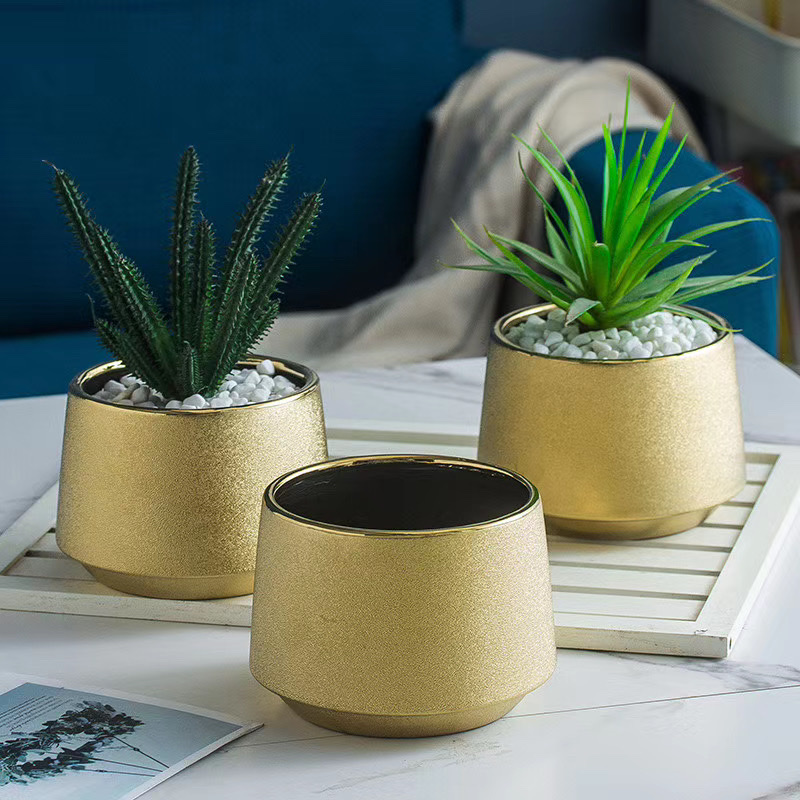 Nordic art ornaments, light luxury, modern succulent flower POTS, home gilded ceramic ornaments, Wanzi 60