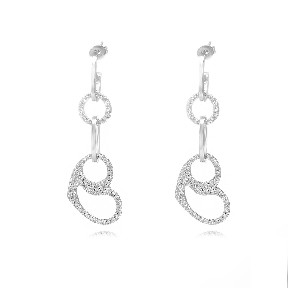 European and American cross-border style hollowed-out heart-shaped earrings, oval geometric micro-inlaid zircon full diamond earrings, ring earrings for women Item Picture