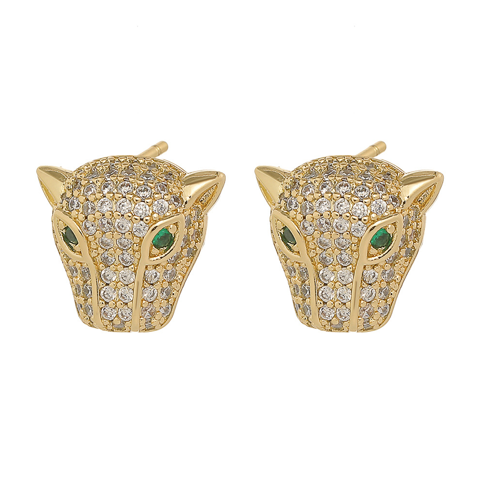 Mexican hot-selling copper micro-inset jewelry supply: Exaggerated leopard stud earrings, hip-hop personality earrings, ins style earrings Item Picture