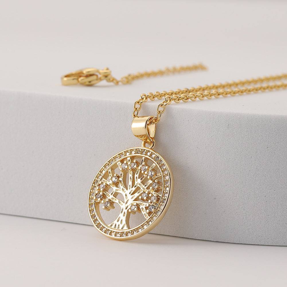 A new cross-border supply of the popular Southeast Asian women's jewelry item, the diamond-encrusted life tree pendant, and the trendy and elegant necklace detail image 2