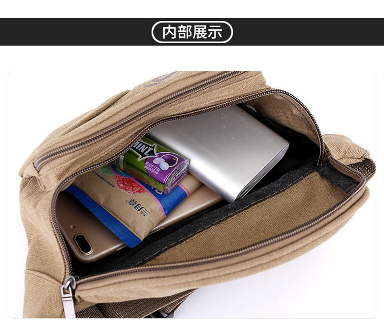 Large-capacity canvas waist bags, men's shoulder bags, sports and fitness bags, business and work bags, mobile phones, chest bags, small backpack bags detail image 8